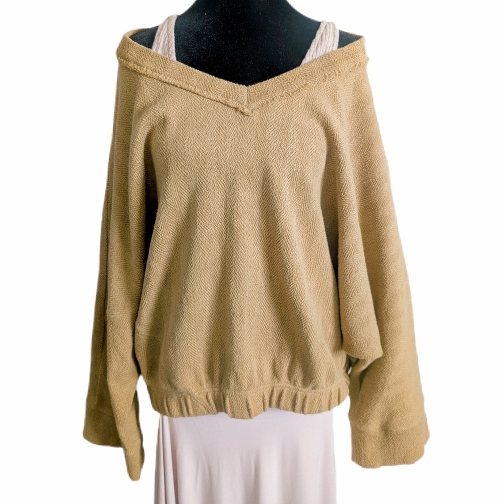 Free People Resortwear Beachy Boho Camel Twill Knitted Slouchy Sweatshirt